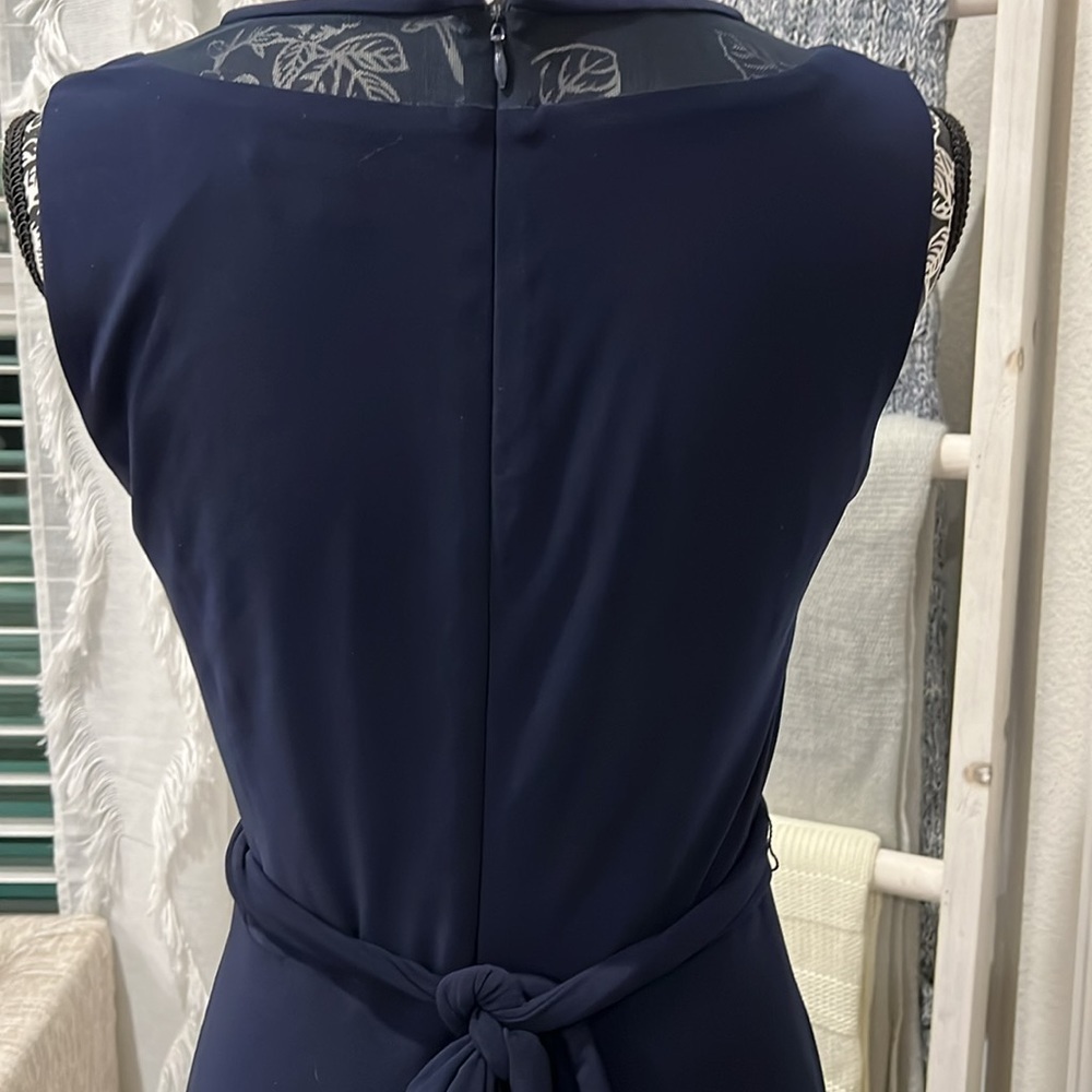 Lauren Ralph Lauren Navy Maxi Formal Gown Sleeveless Dress Size 4 - Picture 6 of 9